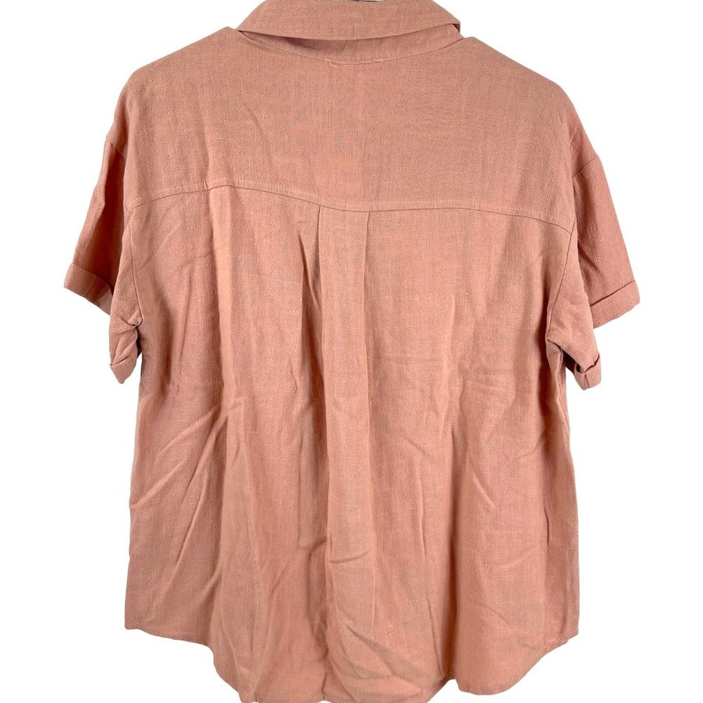 LoveRiche Blush Cotton Button Front Short Cuff Sleeve Safari Style Shirt Size M - Picture 3 of 13
